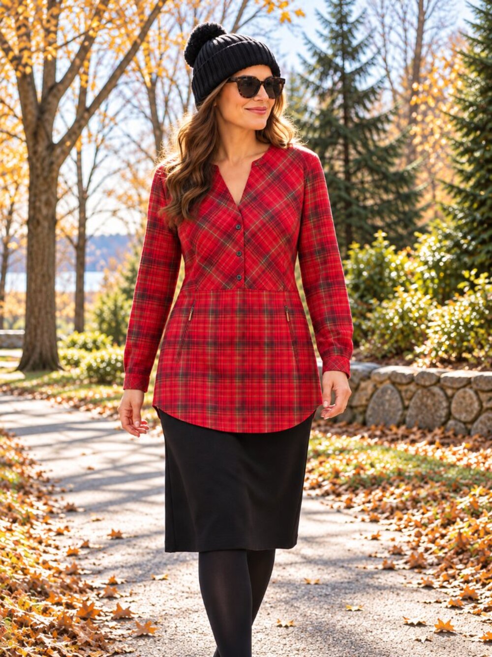 Royal Robbins Tunic Shirt Womens L Dream Trekker Red Plaid Flannel Long Sleeve